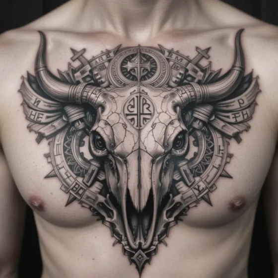 Bull Skull with Viking Runes