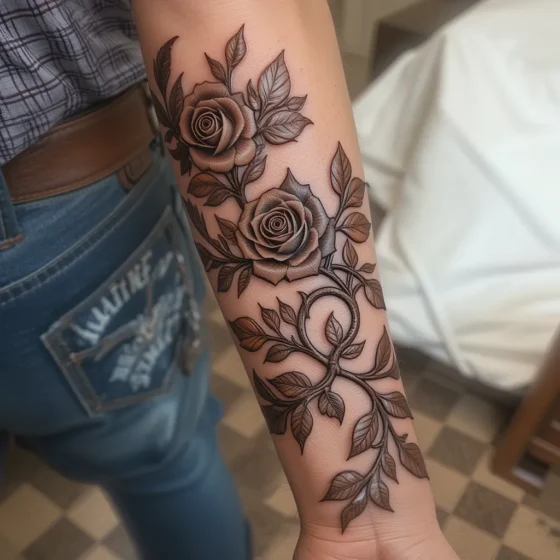 Classic Tooled Rose Scroll on the Forearm