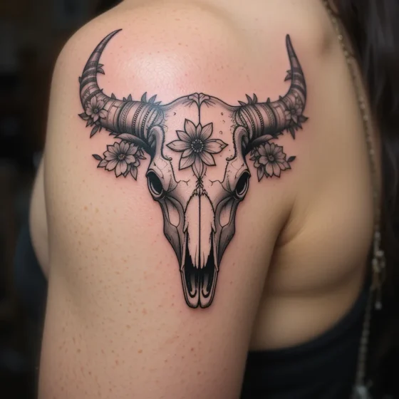 Cow Skull with Tooled Florals on the Horns