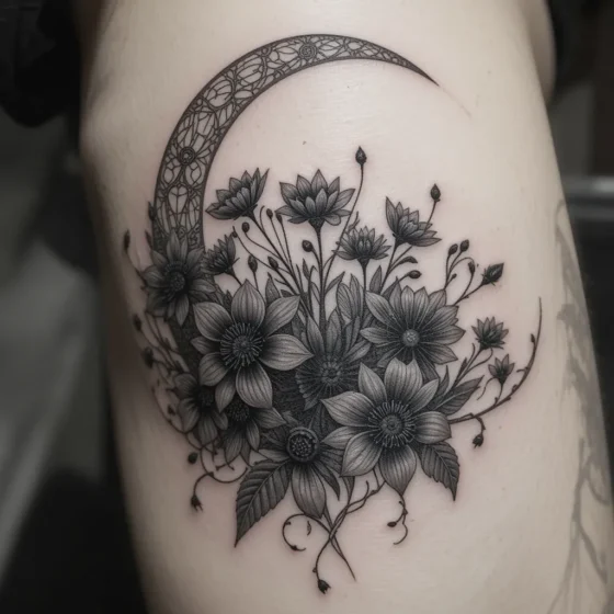 Crescent Moon Cradle of Wilting Blooms
