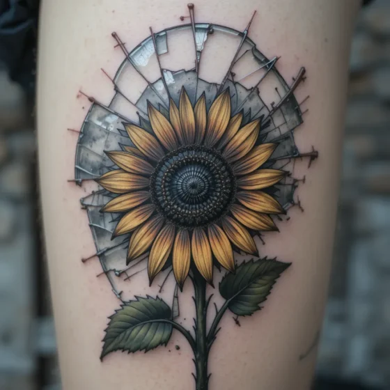Dead Sunflower with Broken Mirror Background