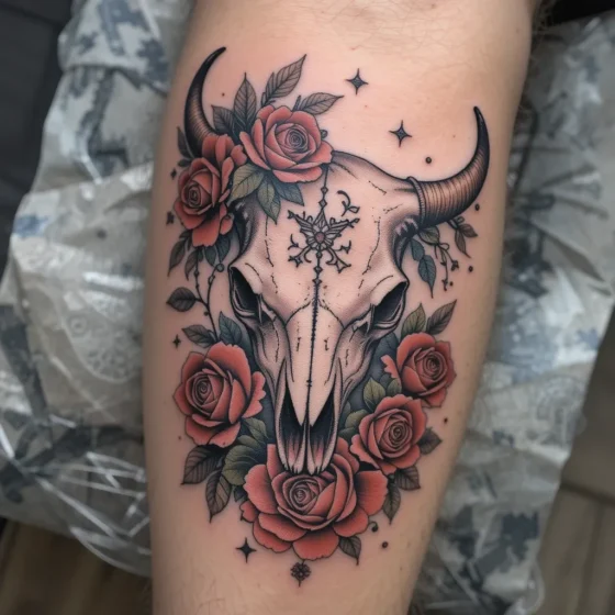 Floral Bull Skull with Roses