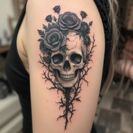 Floral Skull Blooming from Thorns