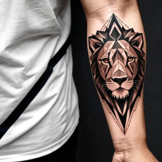 Geometric Lion Head Tattoo