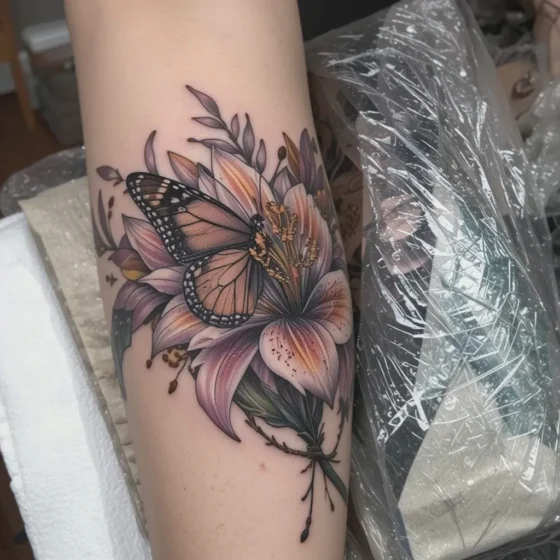 Lily and Butterfly Tattoo