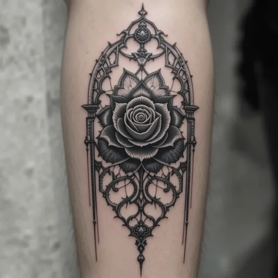  Mandala Rose with Gothic Arches Tattoo