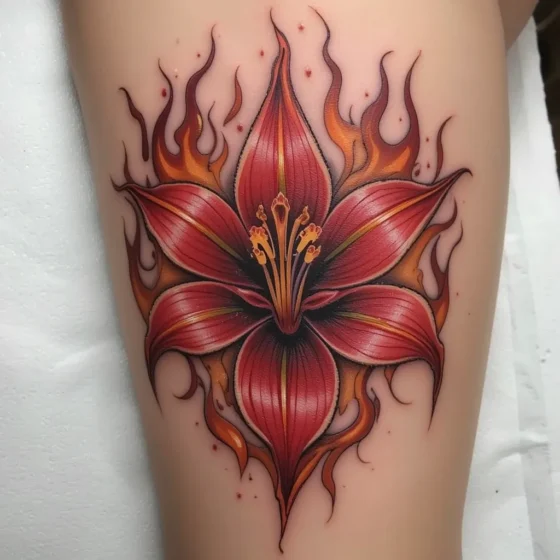 Red Lily with Flames