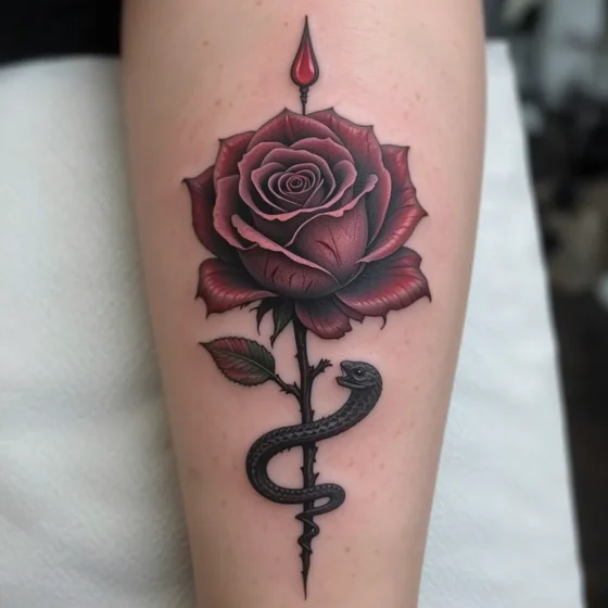 Rose with Snake Wrapped Around the Stem