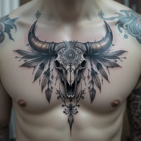 SAacred Bull Skull with Feathers
