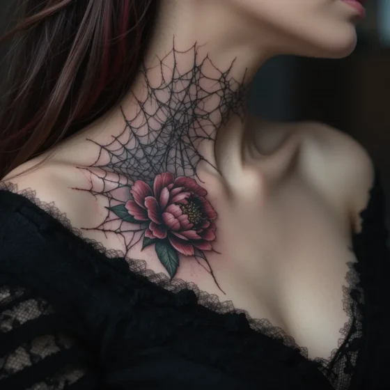 Spiderweb Peony on the Collarbone