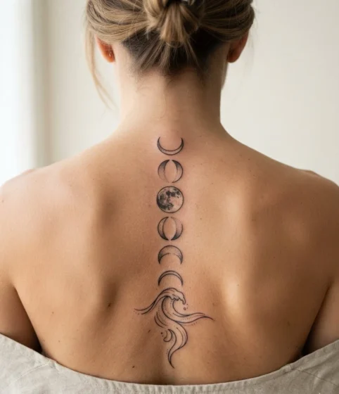 Spiral School of Fish Spine Tattoo