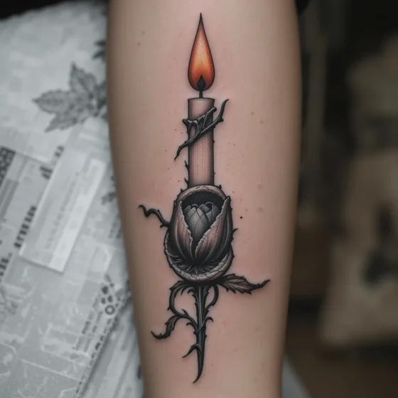Thorned Tulip Gripping a Burning Candle