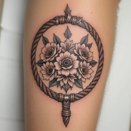 Tooled Lariat Circle with Floral Center