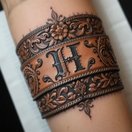 Tooled Leather Belt Pattern with Name Initials