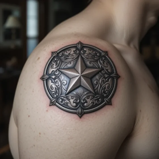 Tooled Star Concho on Shoulder