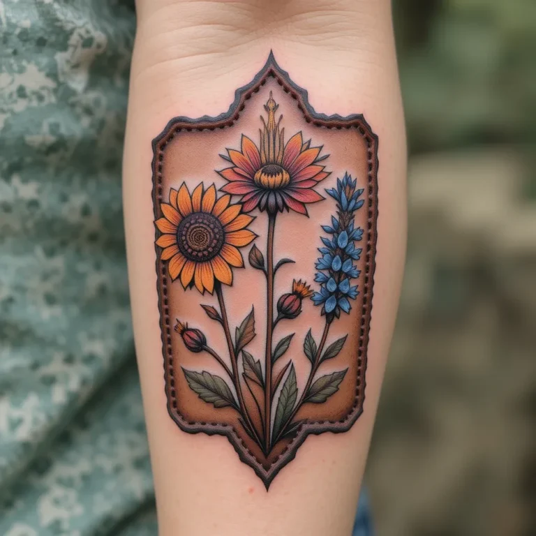 Tooled Wildflower Trio in Leather Patch Shape