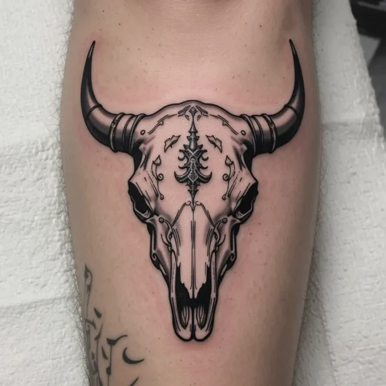 Traditional American Bull Skull Tattoo