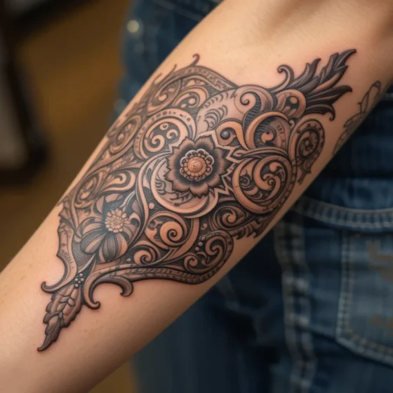 Vintage Saddle Panel Tooled in Ink