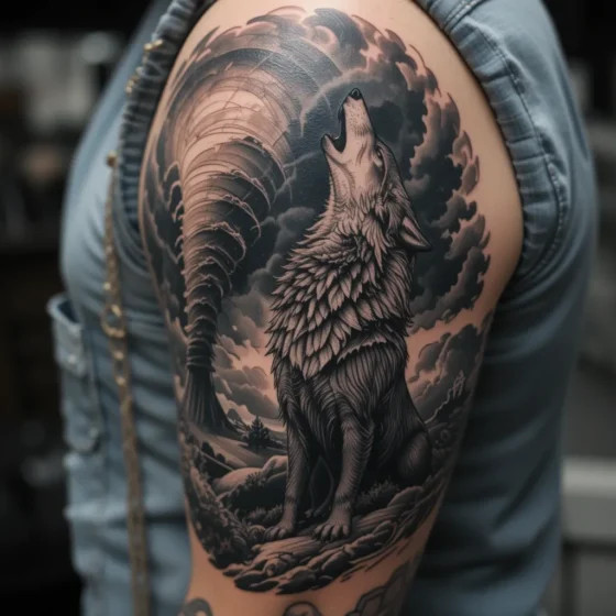 Wolf Howling at a Tornado