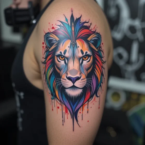 Abstract Lion Head Tattoo