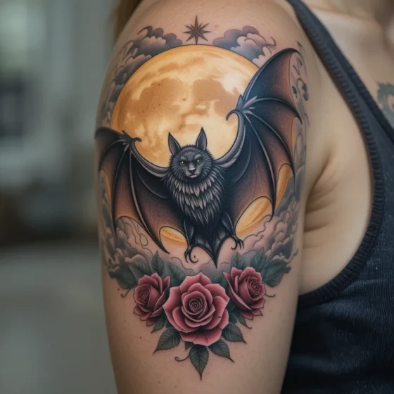 Bat in Front of a Full Moon