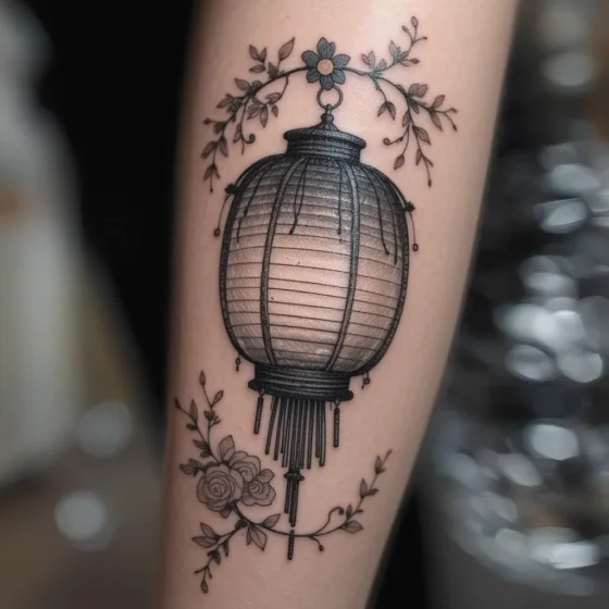 Black and Grey Lantern Tattoo