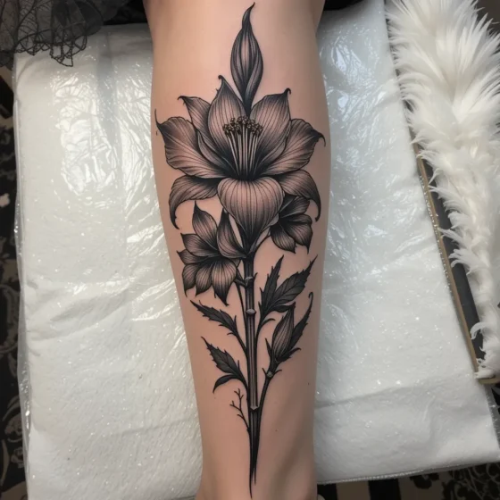 Blackwork Gladiolus on the Calf