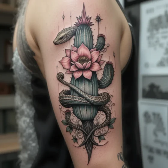 Cactus Flower and Snake