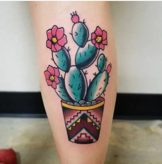 Cactus in a Flower Pot Tattoo