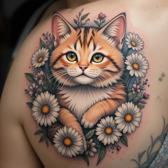 Cat with Daisies