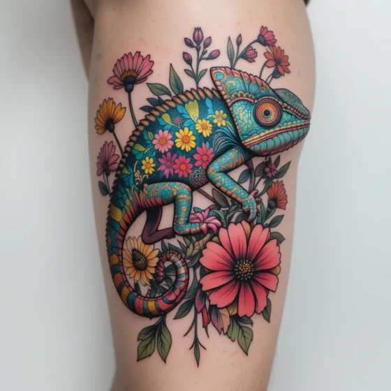 Chameleon with Garden Blooms