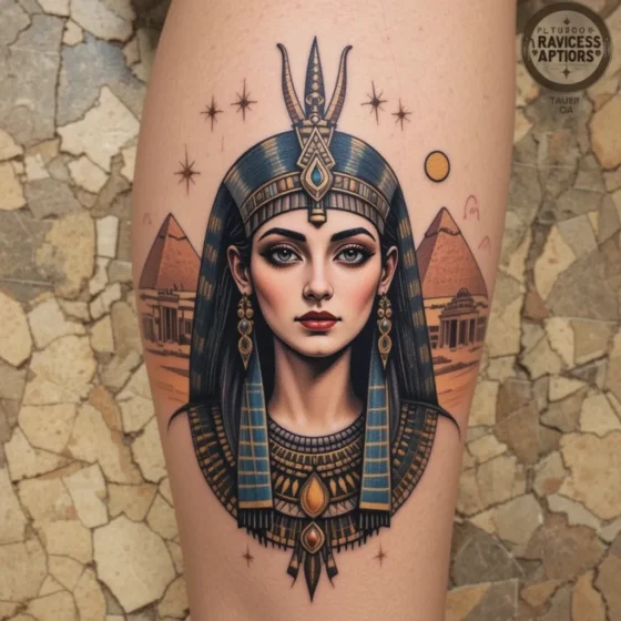 Cleopatra with Pyramids in the Background