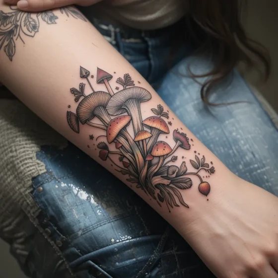 Cluster of Forest Mushrooms on the Forearm