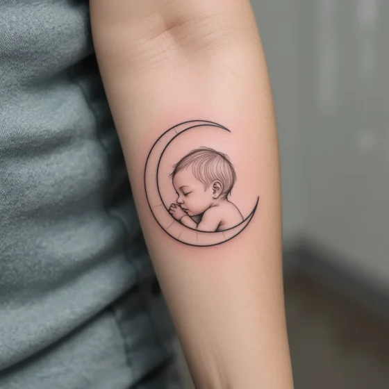 Crescent Moon and Baby Profile