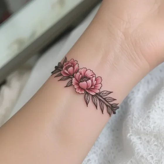 Delicate Peony Band Tattoo