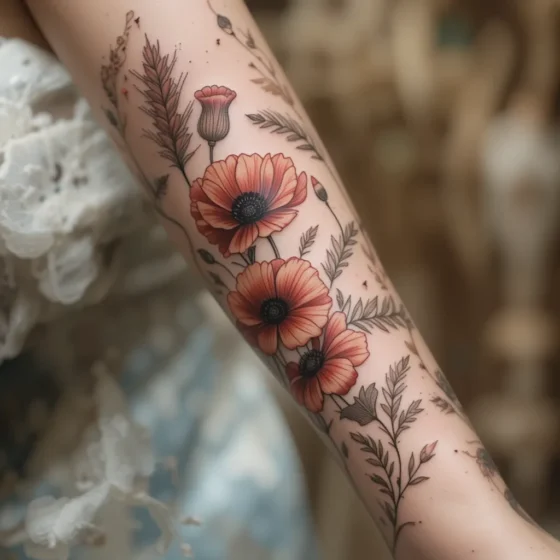 Delicate Poppies and Wheat