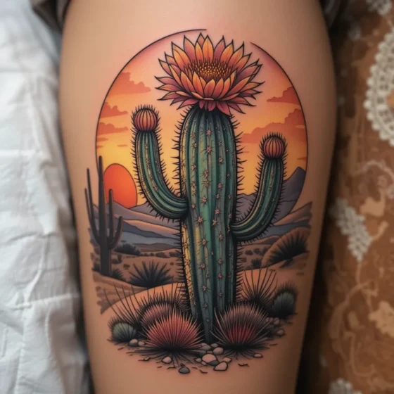 Desert Scene with Flowering Cactus