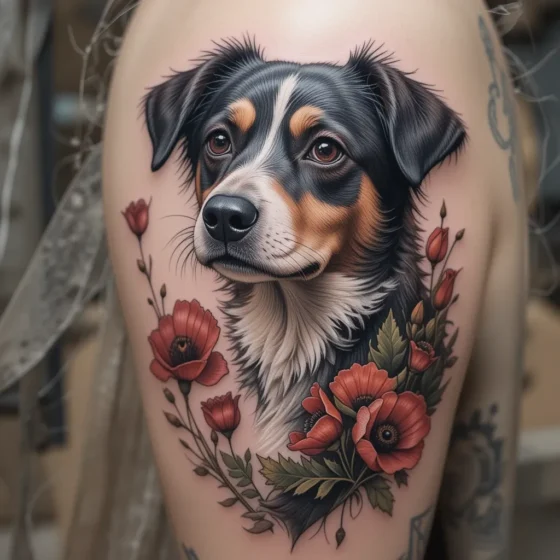 Dog with Poppies