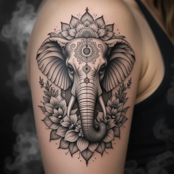 Elephant with Lotus Flowers