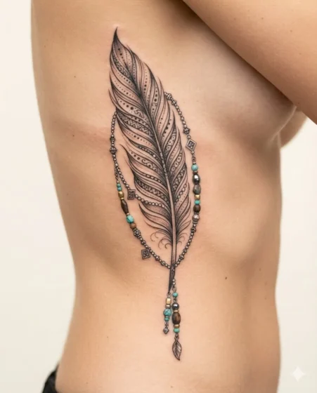 Feather and Bead Tattoo