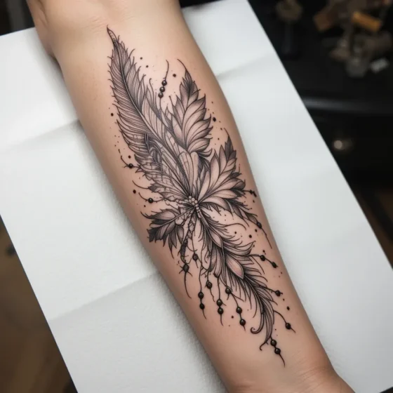 Feather and Bead Tattoo