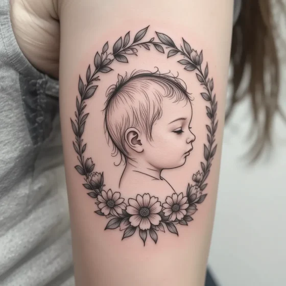 Floral Frame Profile Tattoo