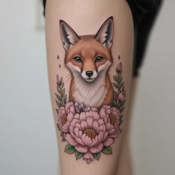 Fox with Peonies