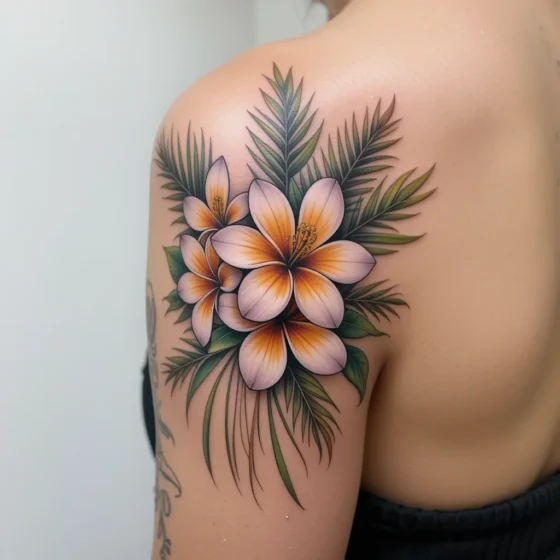Frangipani and Palm Leaf Tattoo