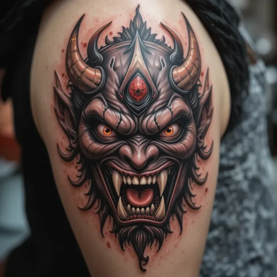 Full-Face Oni Mask Tattoo