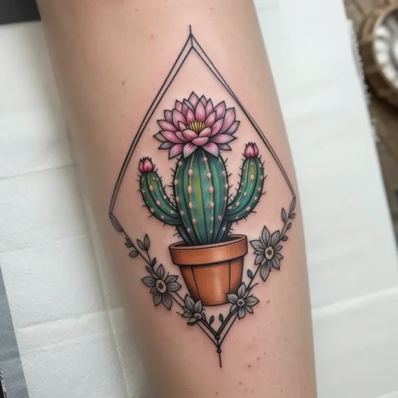 Geometric Frame Cactus Flower