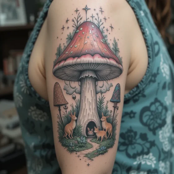 Giant Mushroom as a Shelter Scene