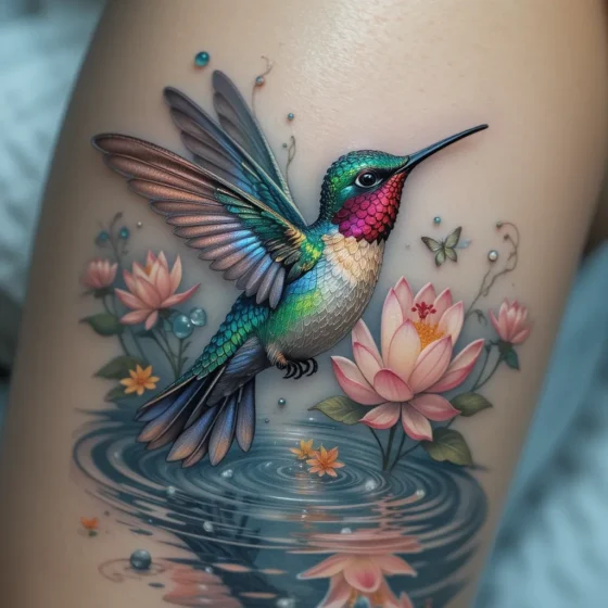 Hummingbird Mid-Dive Toward Water