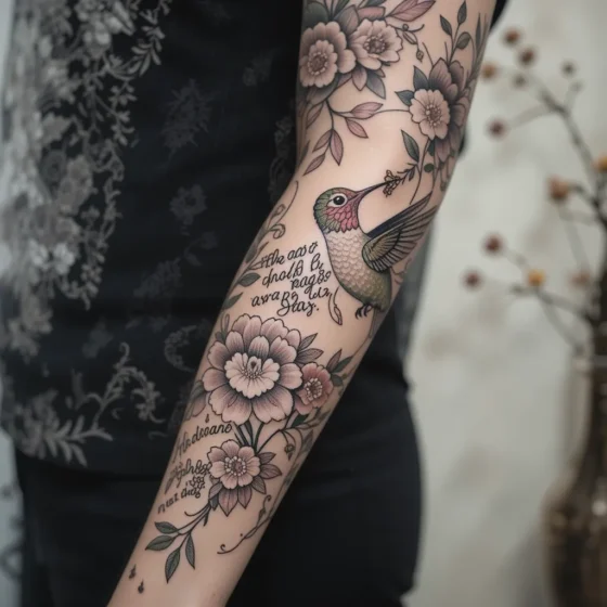 Hummingbird and Trumpet Flowers