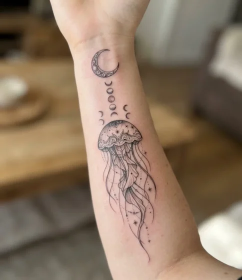 Jellyfish and Moon Phases Tattoo